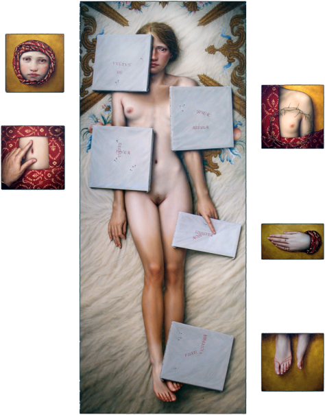 "ACU PICTA" Oil and gold leaf / table Polyptych 6 pieces: 150 x 120 cm. 2004